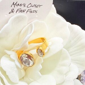 Gold Open Band Ring with Clear Crystal Accents - Elegant Women's Jewelry